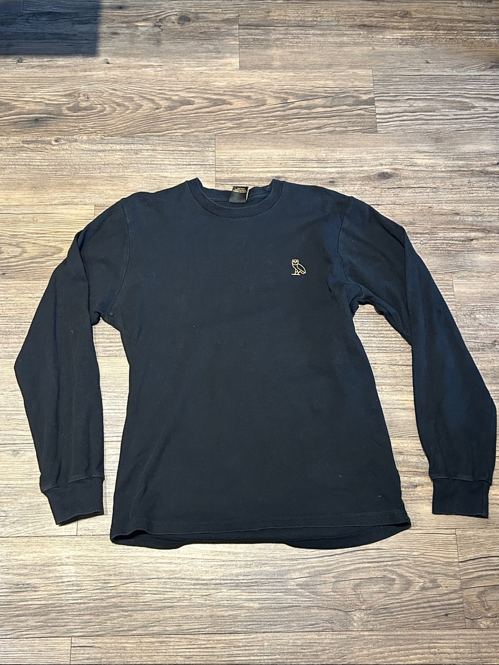 OVO Black Long-Sleeve Crewneck Shirt with Owl Logo